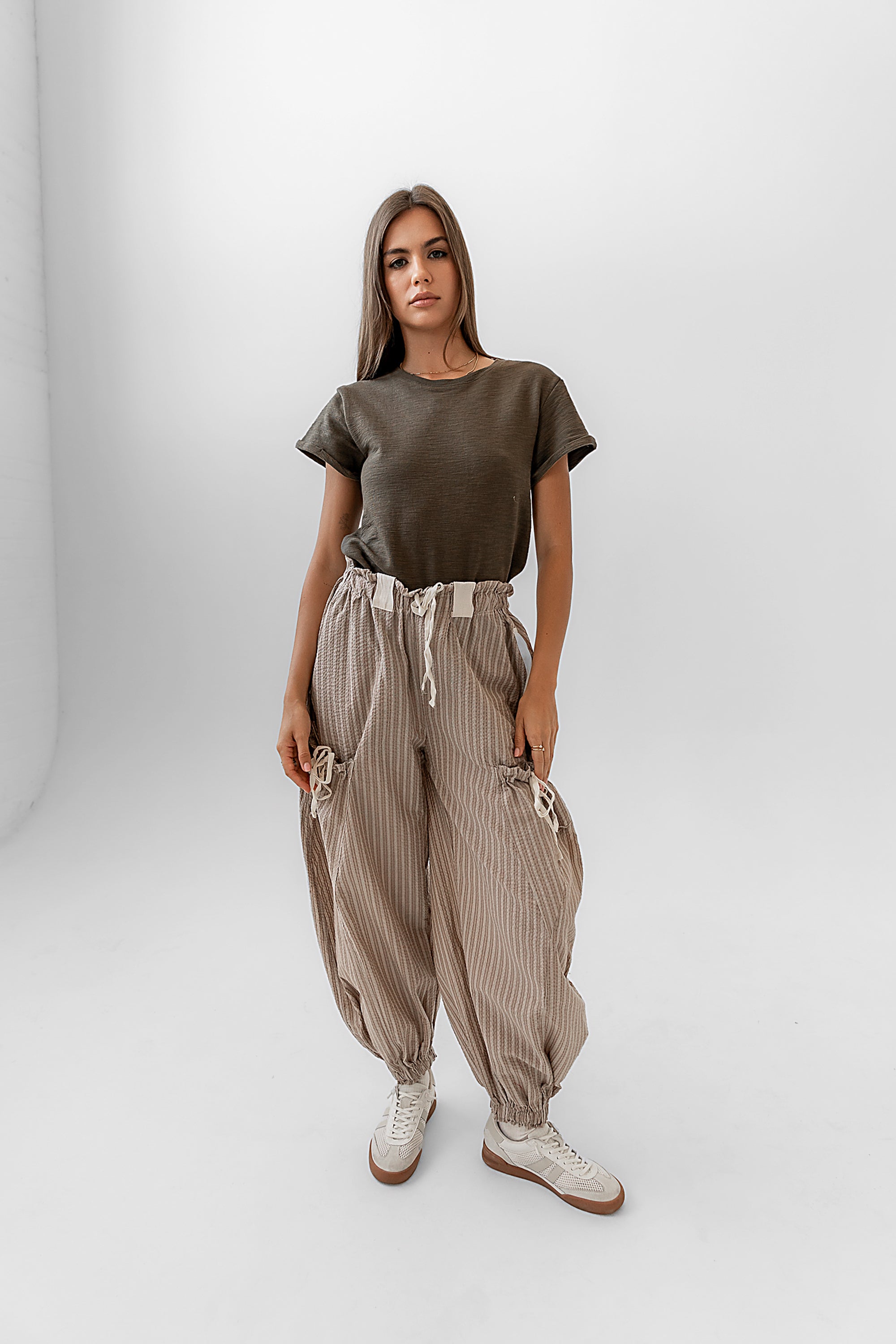 Emory Striped Baggy Pants in Mocha