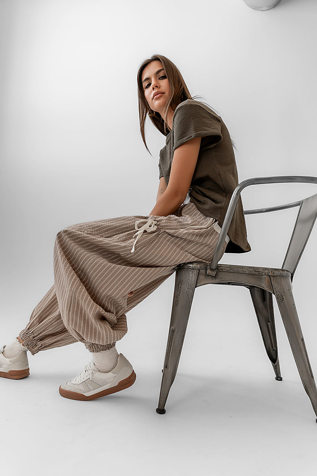 Emory Striped Baggy Pants in Mocha
