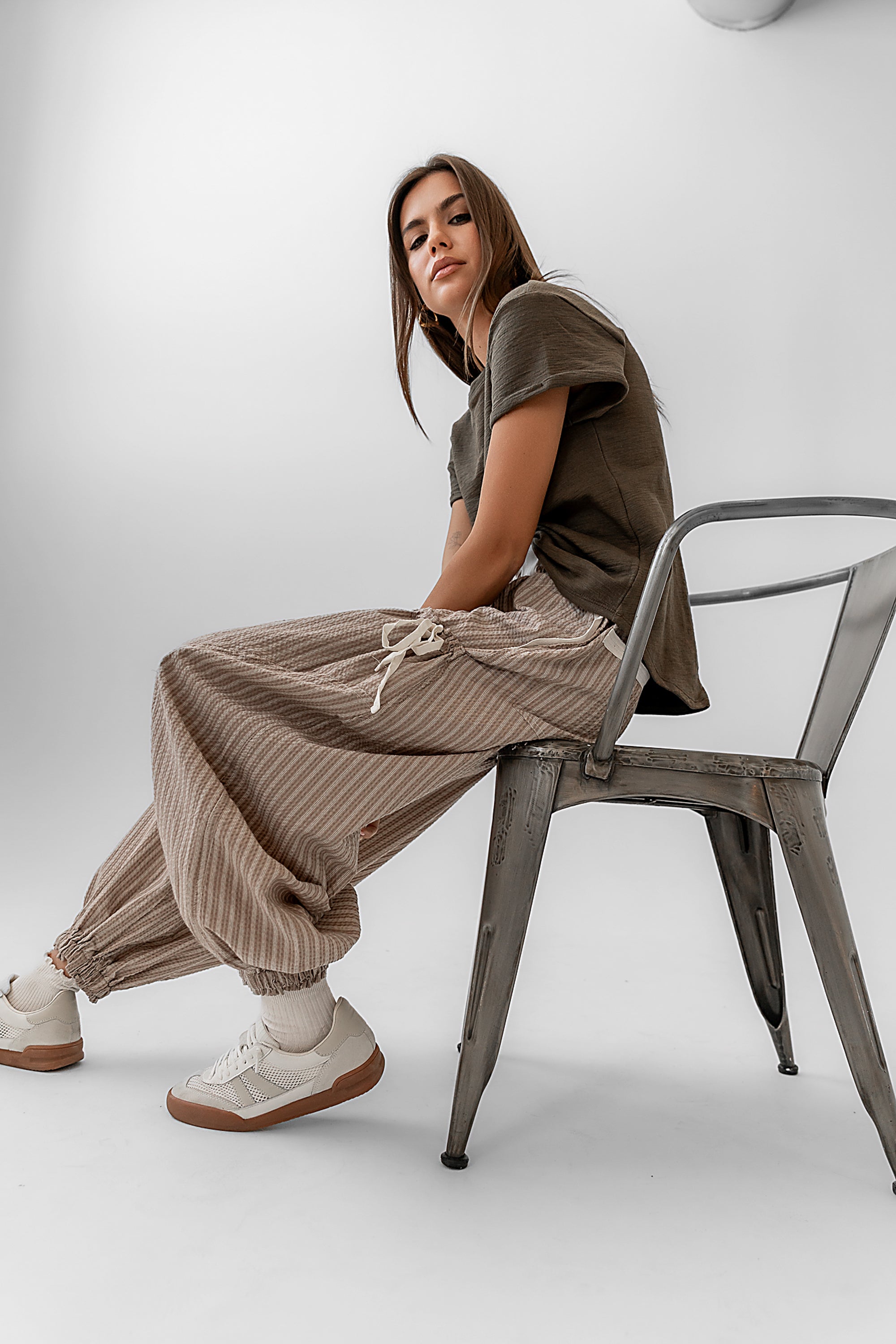 Emory Striped Baggy Pants in Mocha