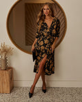 Fall Gardens Floral Satin Midi Dress