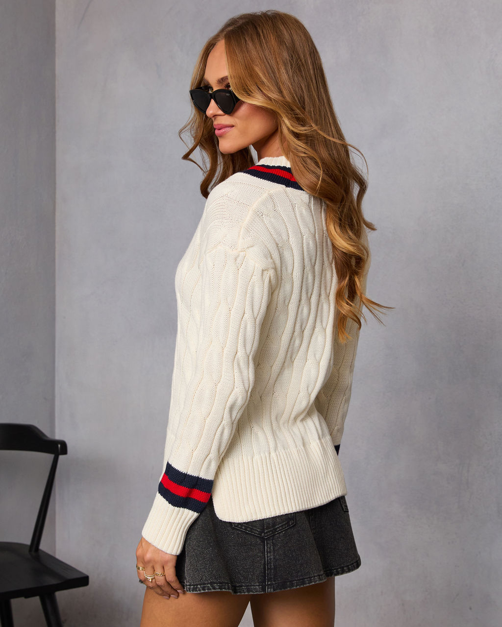 Moonlit Varsity Cable Knit Sweater