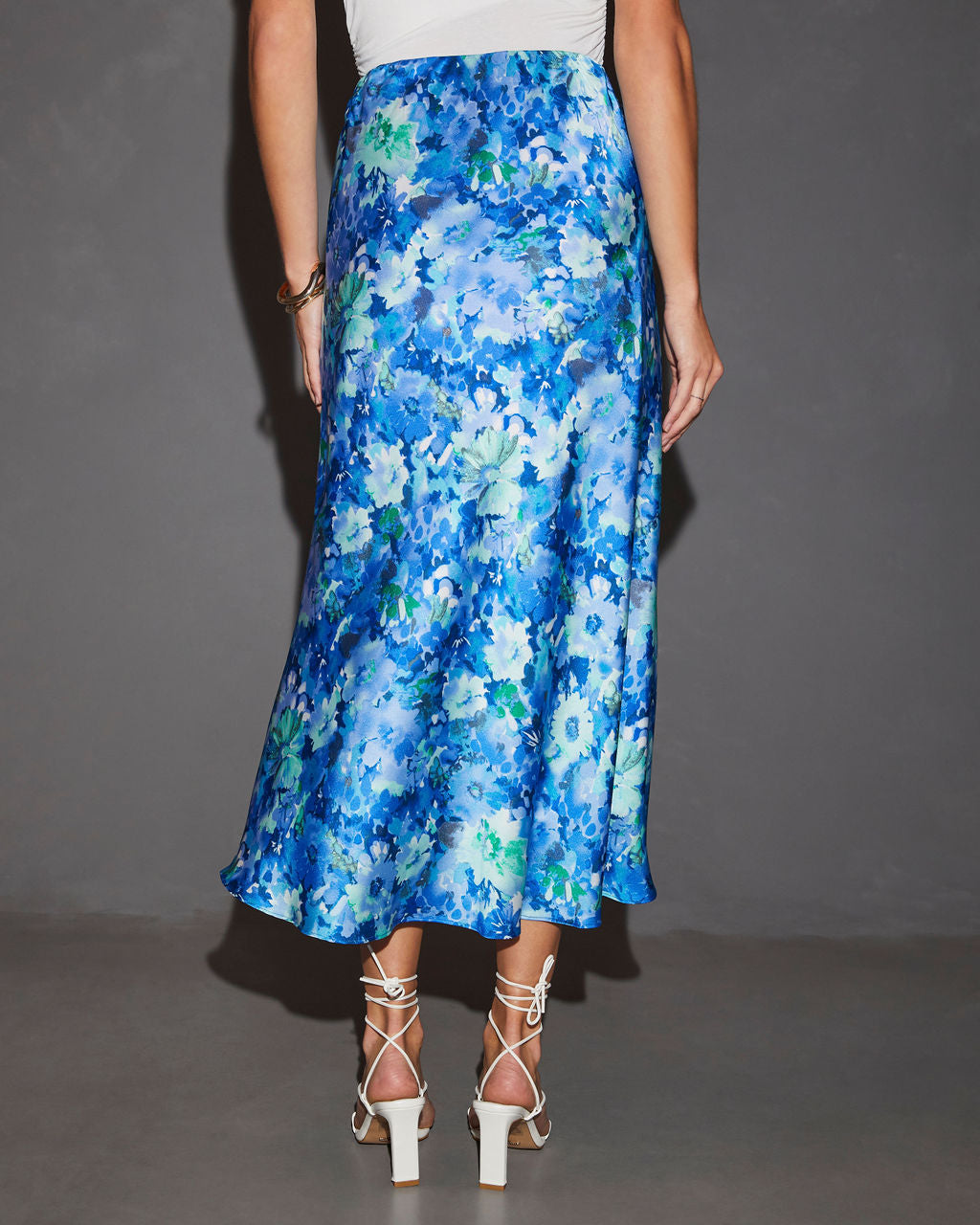 Alicia Floral Print Satin Midi Skirt